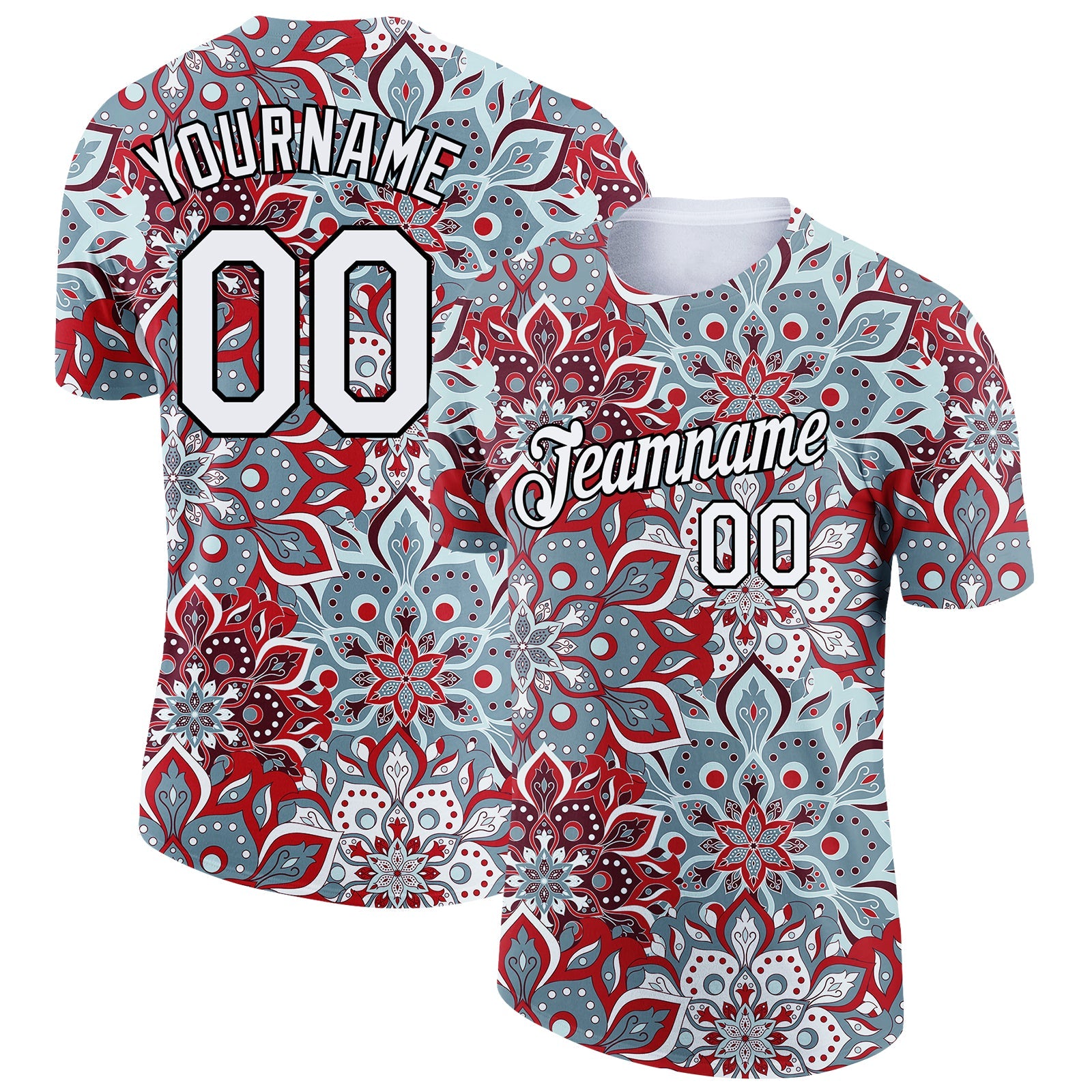 Custom White Black 3D Pattern Floral Design Performance T-Shirt - Main View