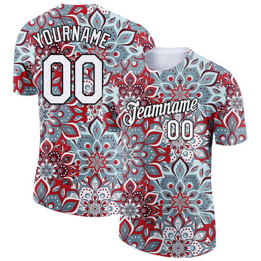 Custom White Black 3D Pattern Floral Design Performance T-Shirt - Main View
