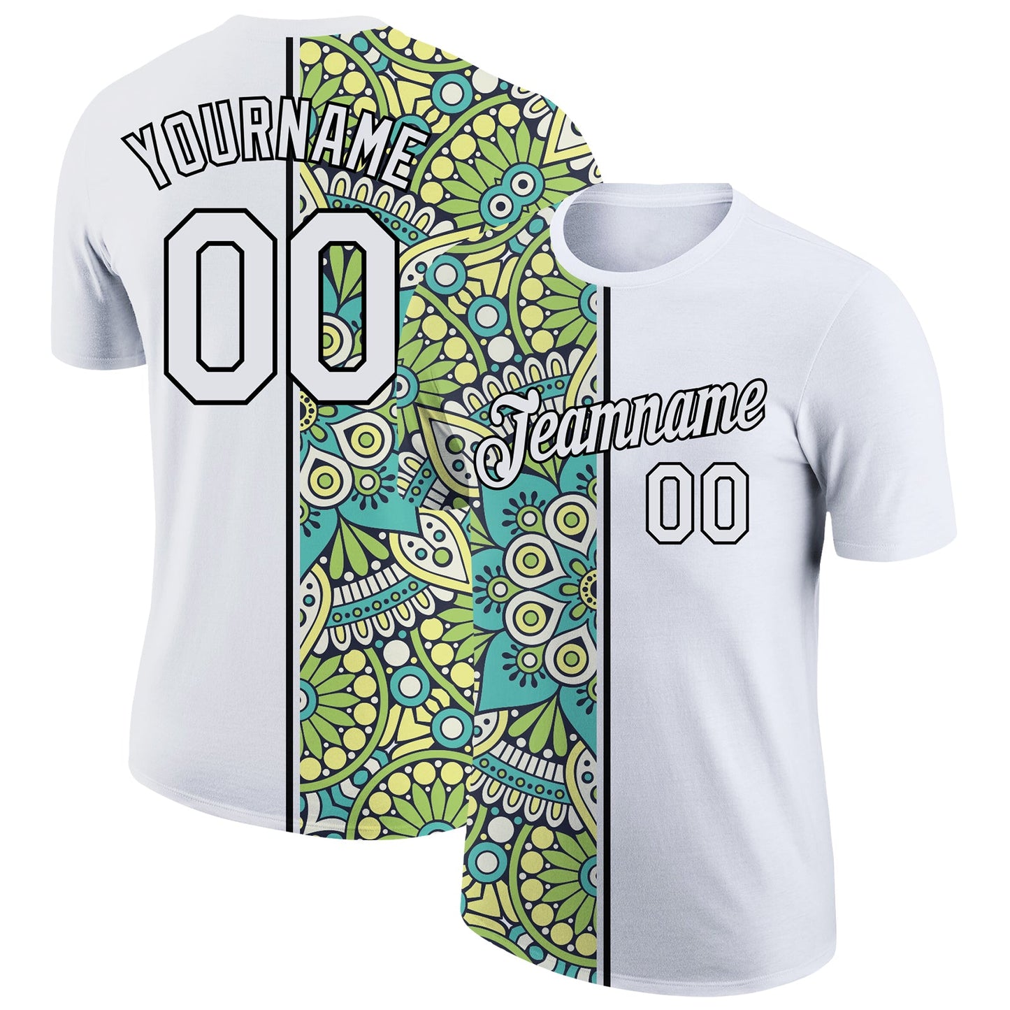 Custom White Black 3D Pattern Floral Design Performance T-Shirt - Main View