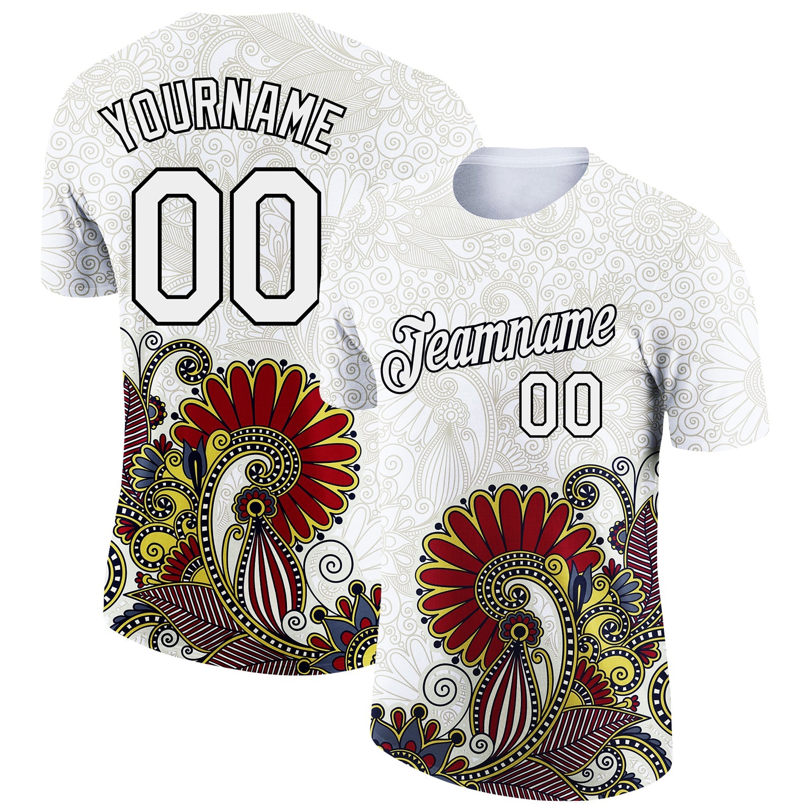 Custom White Black 3D Pattern Floral Design Performance T-Shirt - Main View