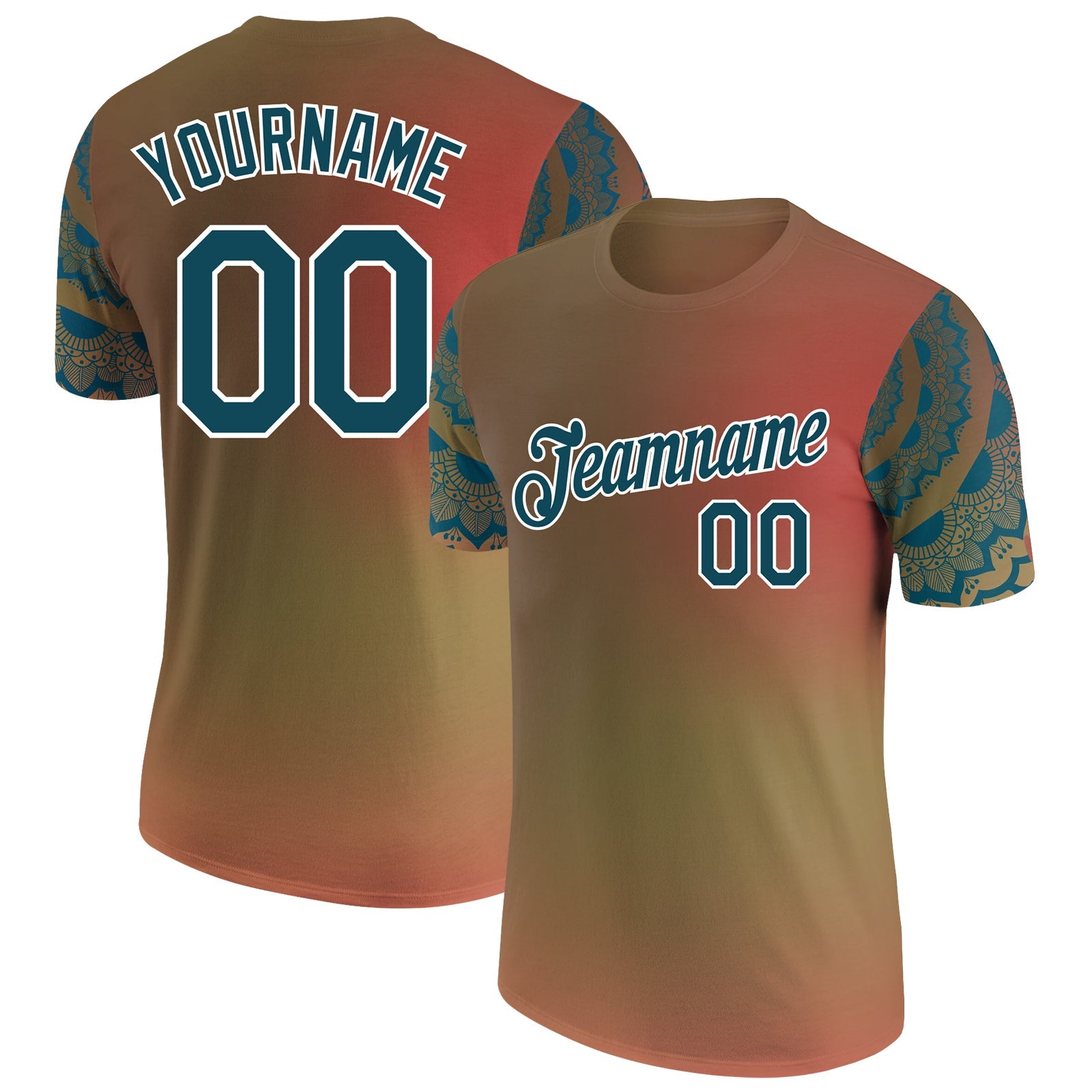 Custom Orange Teal-White 3D Pattern Floral Design Performance T-Shirt - Main View
