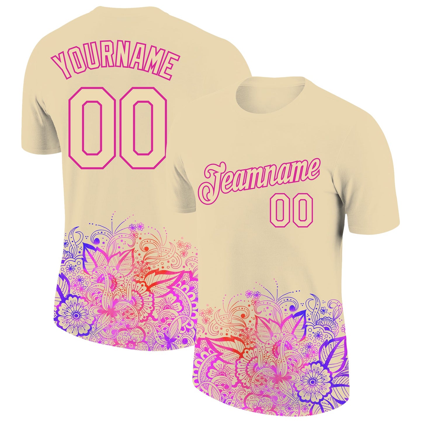 Custom City Cream Pink 3D Pattern Floral Design Performance T-Shirt - Main View