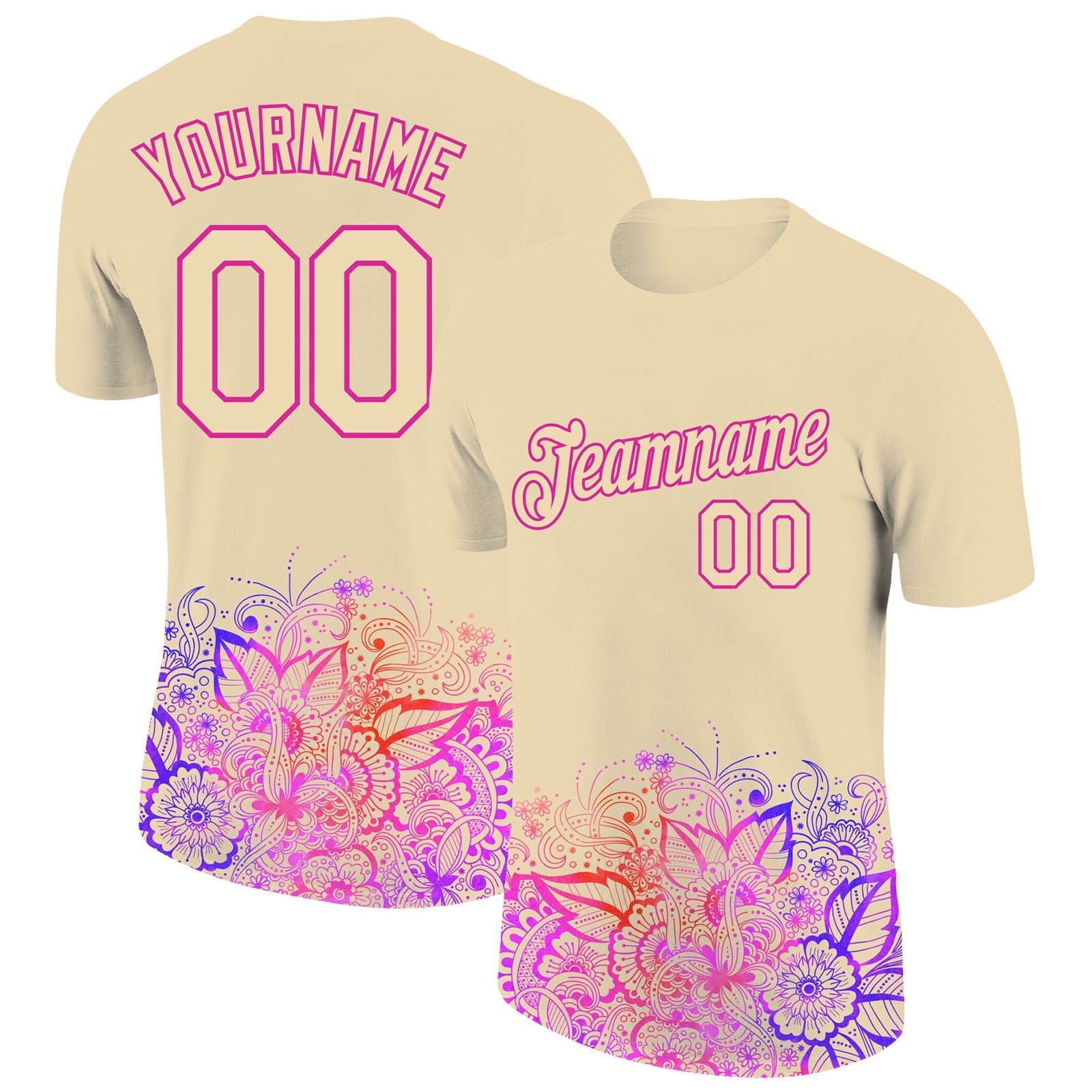 Custom City Cream Pink 3D Pattern Floral Design Performance T-Shirt - Main View
