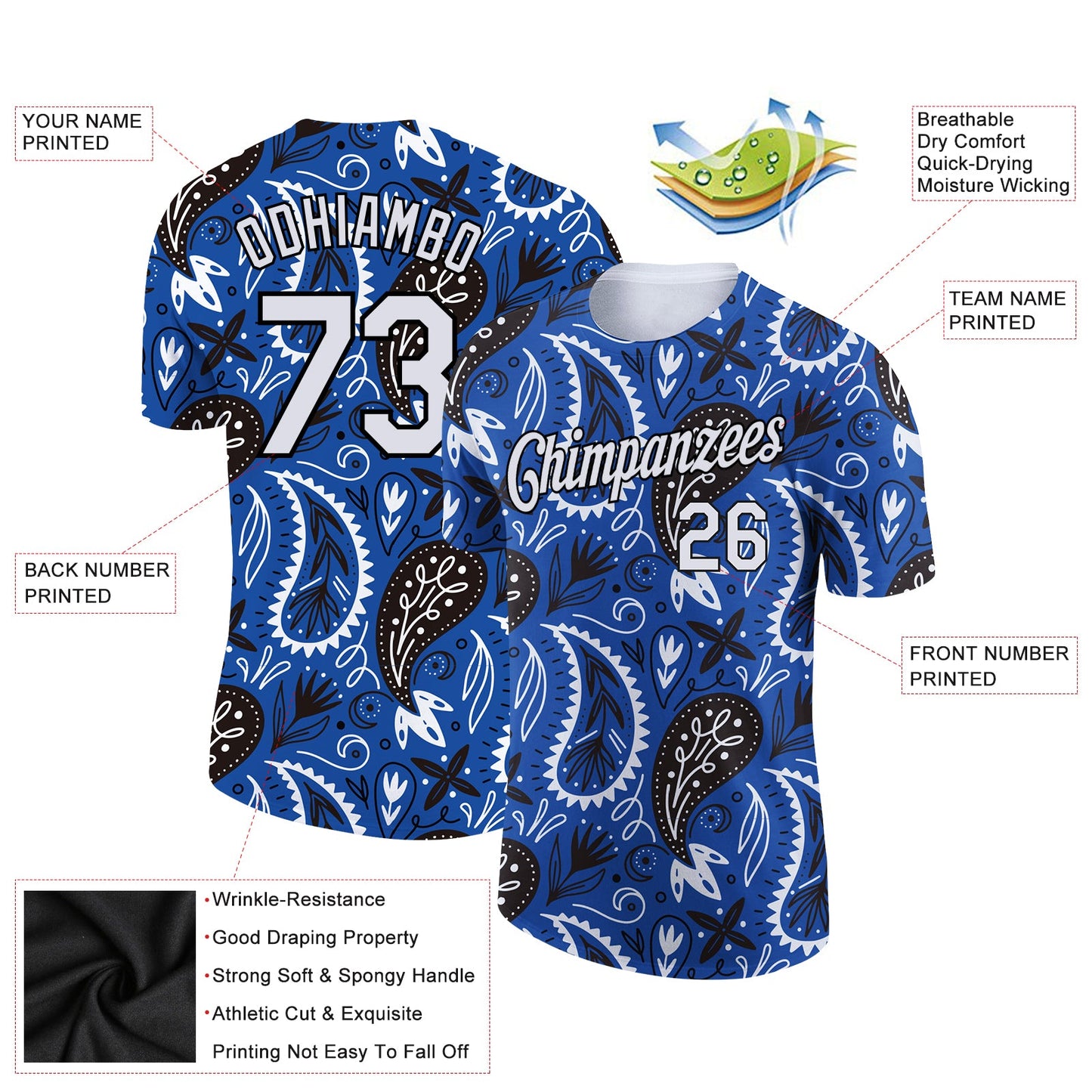 Custom Royal White-Black 3D Pattern Floral Design Performance T-Shirt view 2