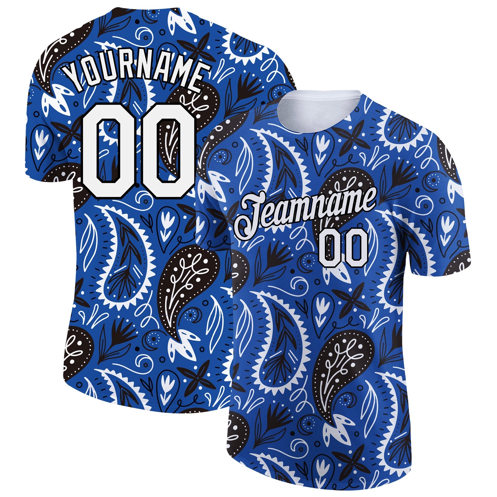 Custom Royal White-Black 3D Pattern Floral Design Performance T-Shirt - Main View