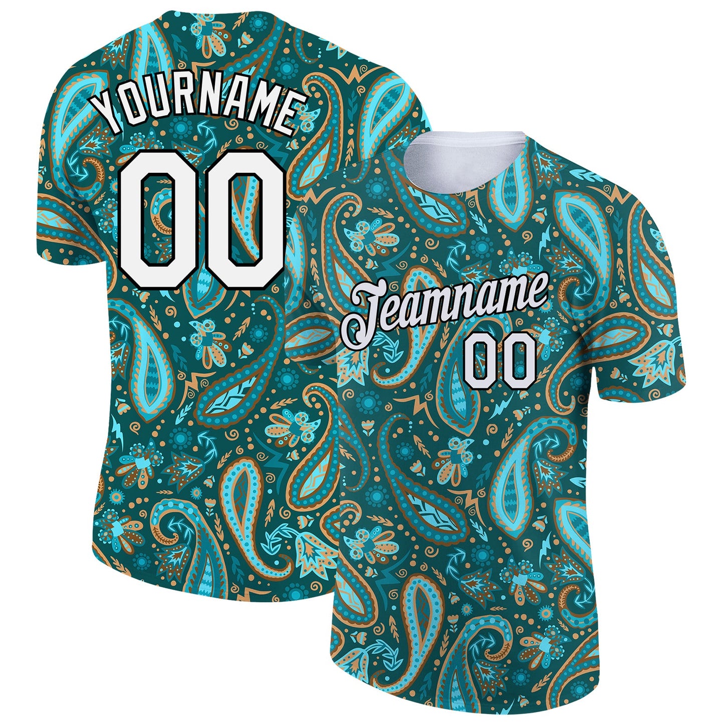 Custom Green White-Black 3D Pattern Floral Design Performance T-Shirt - Main View