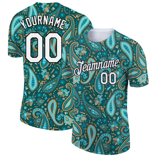 Custom Green White-Black 3D Pattern Floral Design Performance T-Shirt - Main View
