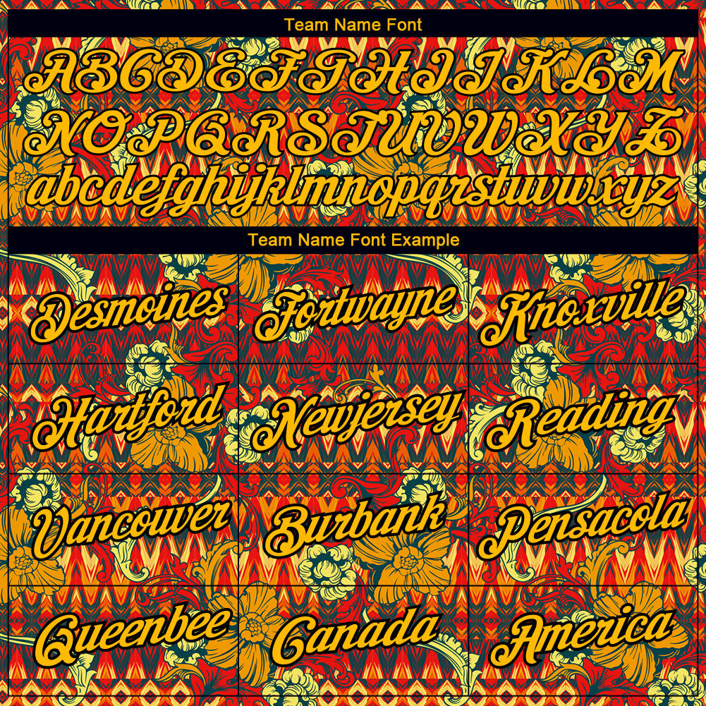 Custom Red Gold-Black 3D Pattern Floral Design Performance T-Shirt view 3