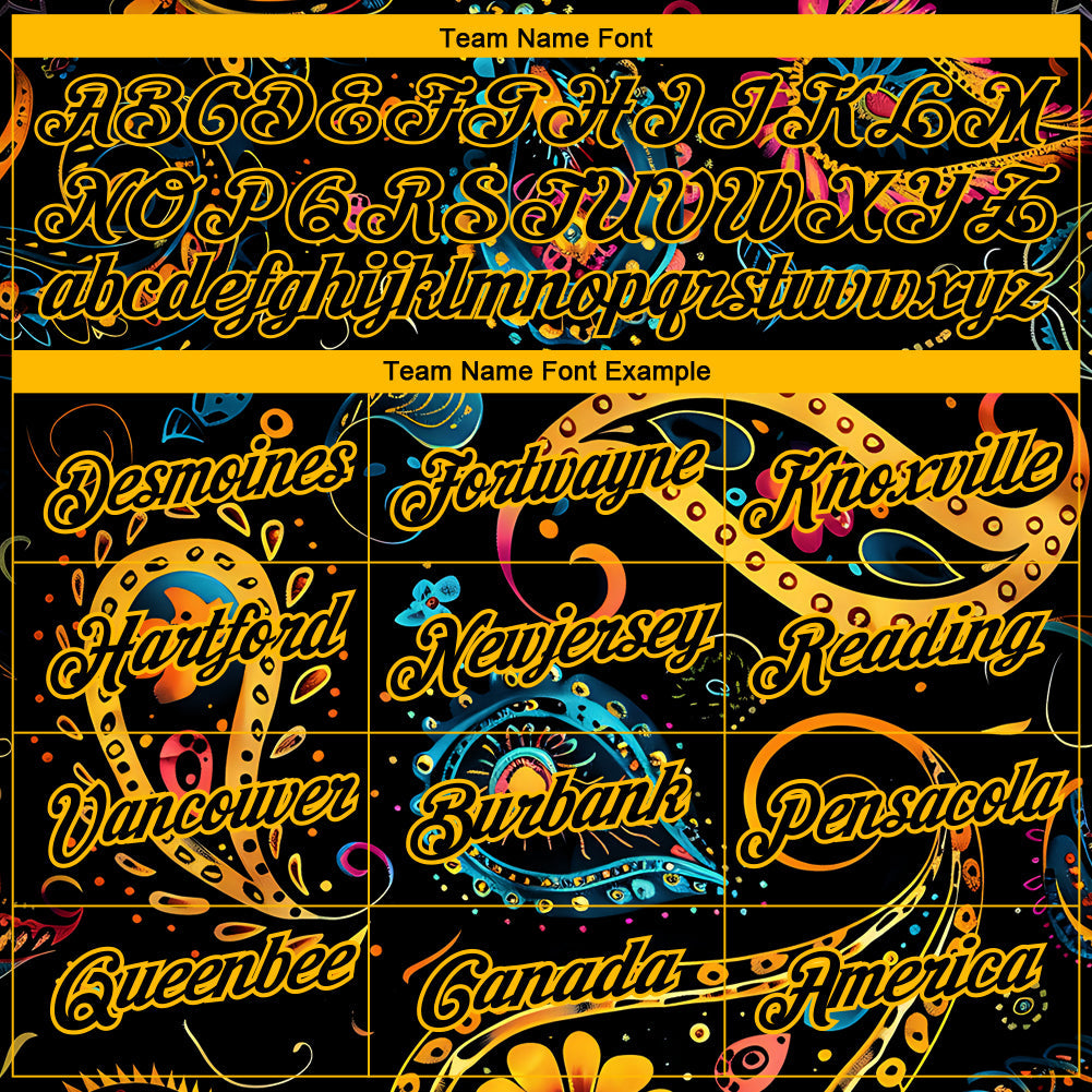 Custom Black Gold 3D Pattern Floral Design Performance T-Shirt view 3