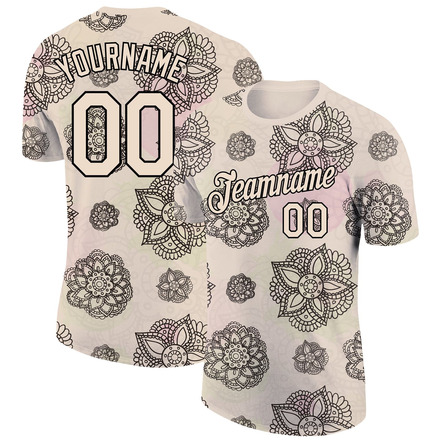 Custom City Cream Black 3D Pattern Floral Design Performance T-Shirt - Main View