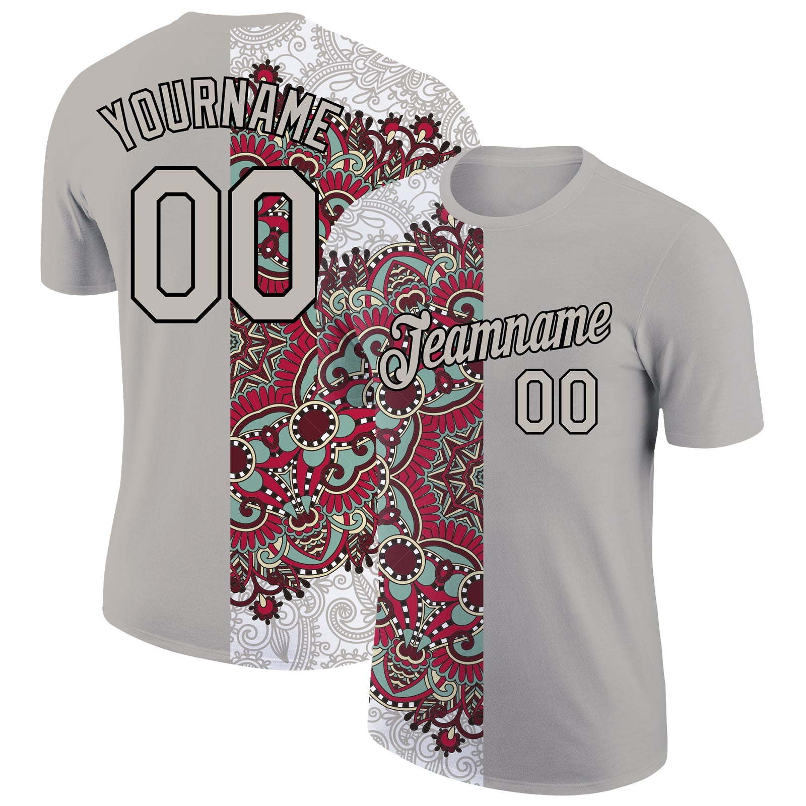 Custom Light Gray Black 3D Pattern Floral Design Performance T-Shirt - Main View