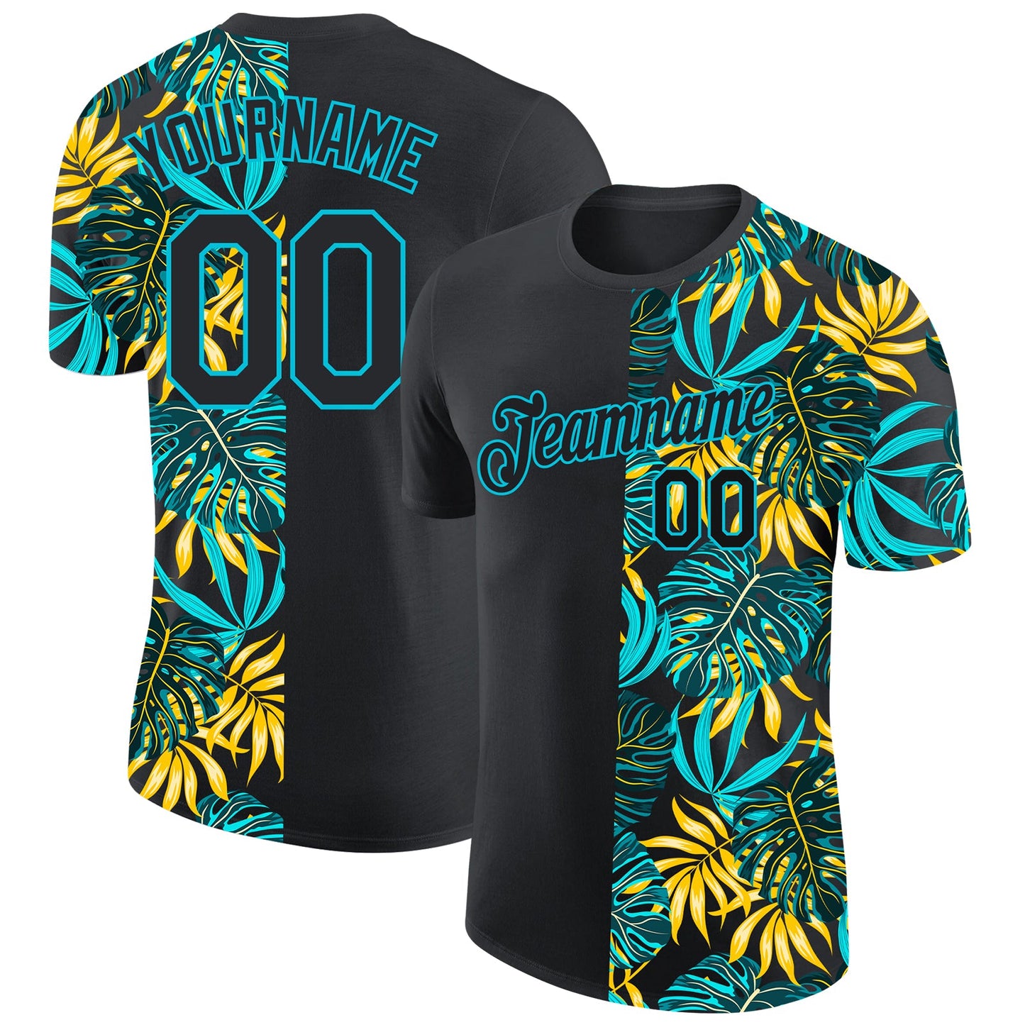 Custom Black Lakes Blue 3D Pattern Design Hawaii Tropical Palm Leaves Performance T-Shirt - Main View