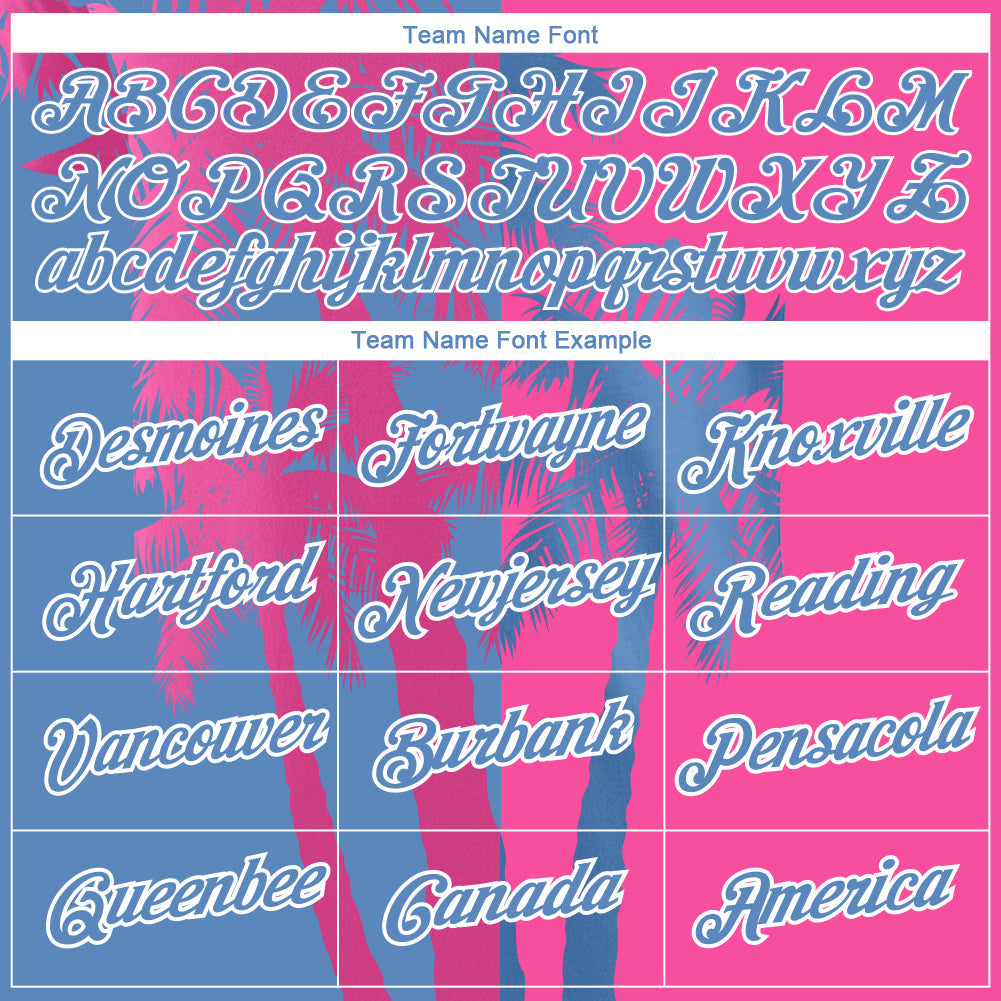 Custom Pink Light Blue-White 3D Pattern Design Hawaii Coconut Trees Performance T-Shirt view 3