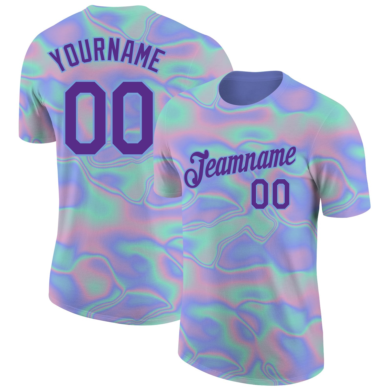 Custom Light Blue Purple 3D Pattern Design Abstract Trendy Holographic Vaporwave Style Performance T-Shirt - Main View