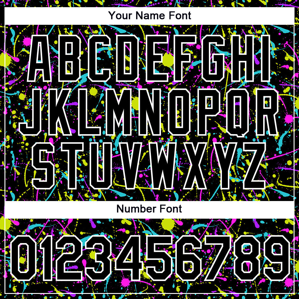 Custom Graffiti Pattern Black-White 3D Neon Splatter Performance T-Shirt view 4
