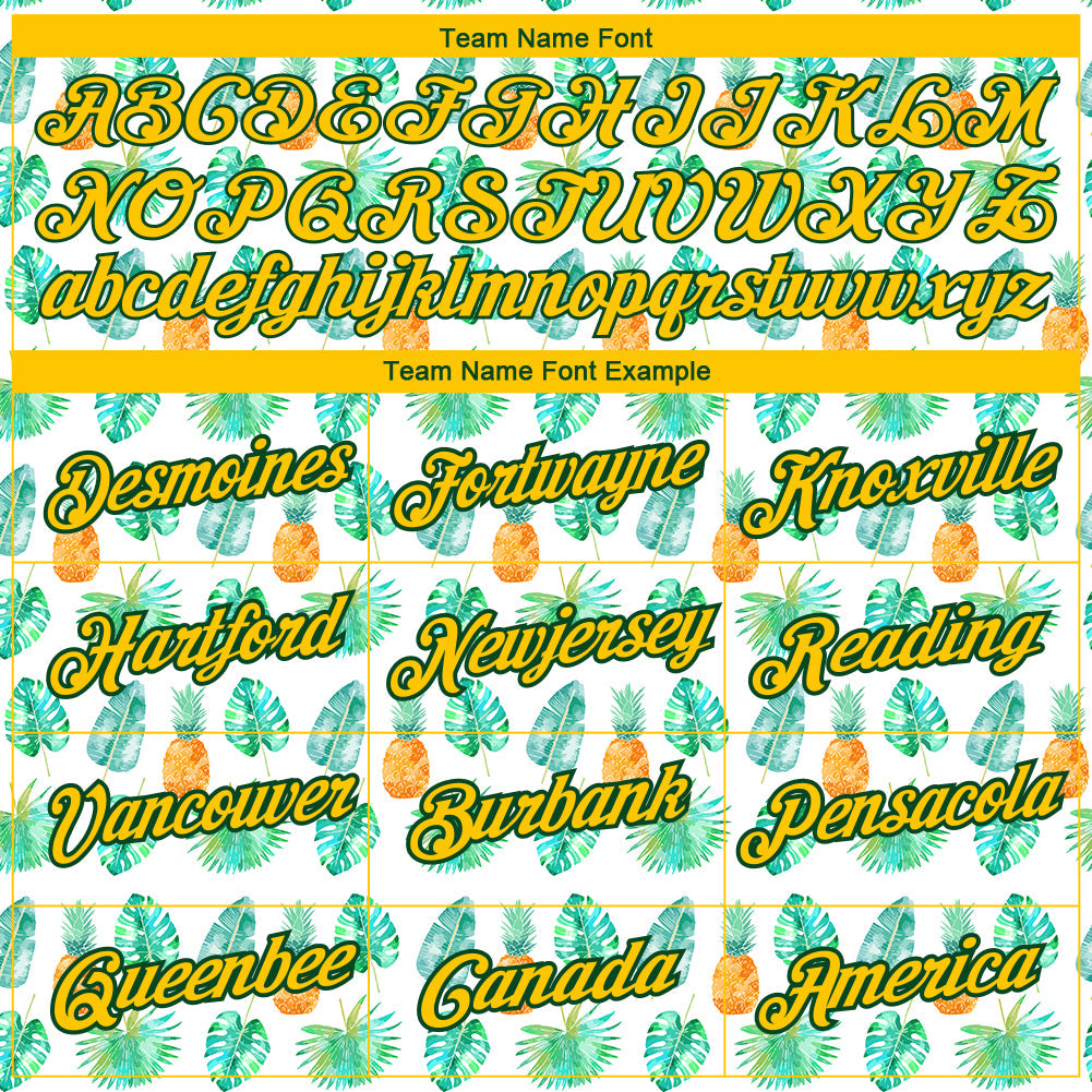 Custom White Yellow-Kelly Green 3D Pattern Design Hawaii Tropical Palm Leaves And Pineapple Performance T-Shirt view 3