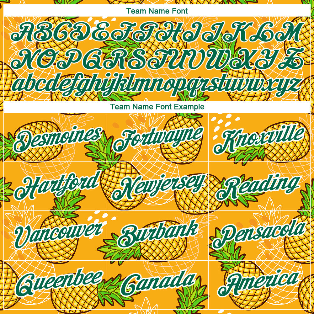 Custom Gold Kelly Green-White 3D Pattern Design Tropical Pineapple Performance T-Shirt view 3