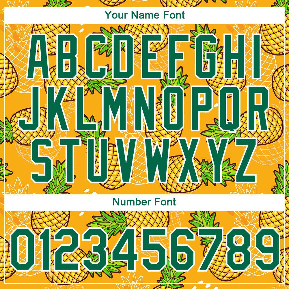 Custom Gold Kelly Green-White 3D Pattern Design Tropical Pineapple Performance T-Shirt view 4