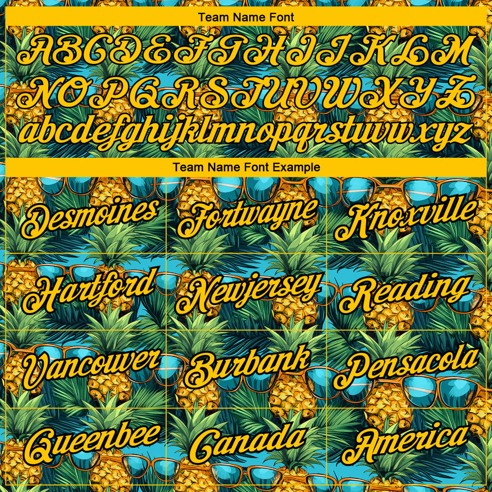 Custom Black Yellow 3D Pattern Design Tropical Pineapple Performance T-Shirt view 3