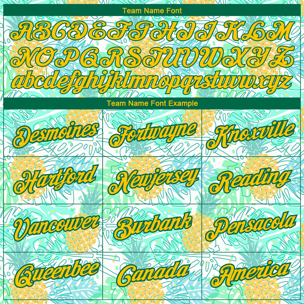 Custom White Yellow-Kelly Green 3D Pattern Design Hawaii Tropical Palm Leaves And Pineapple Performance T-Shirt view 3