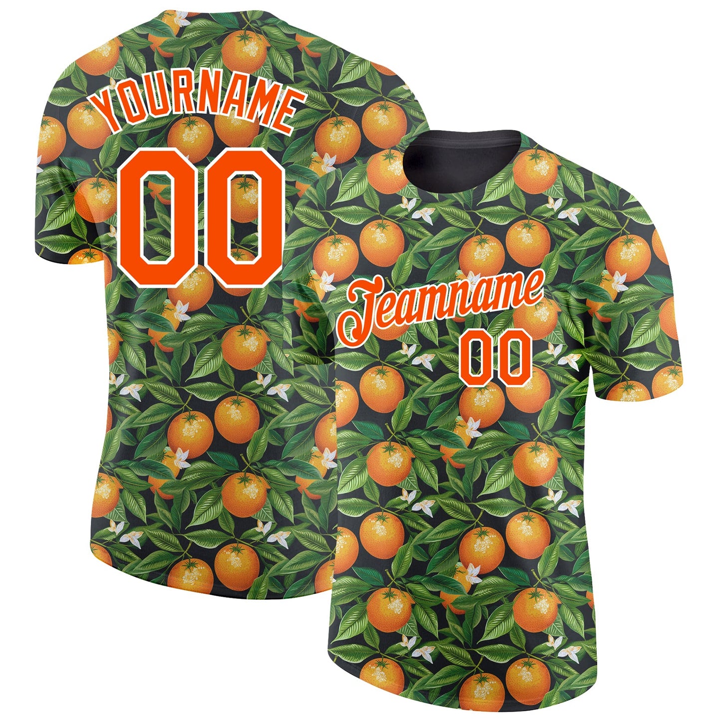 Custom Green Orange-White 3D Pattern Design Orange Citrus Fruit Performance T-Shirt - Main View