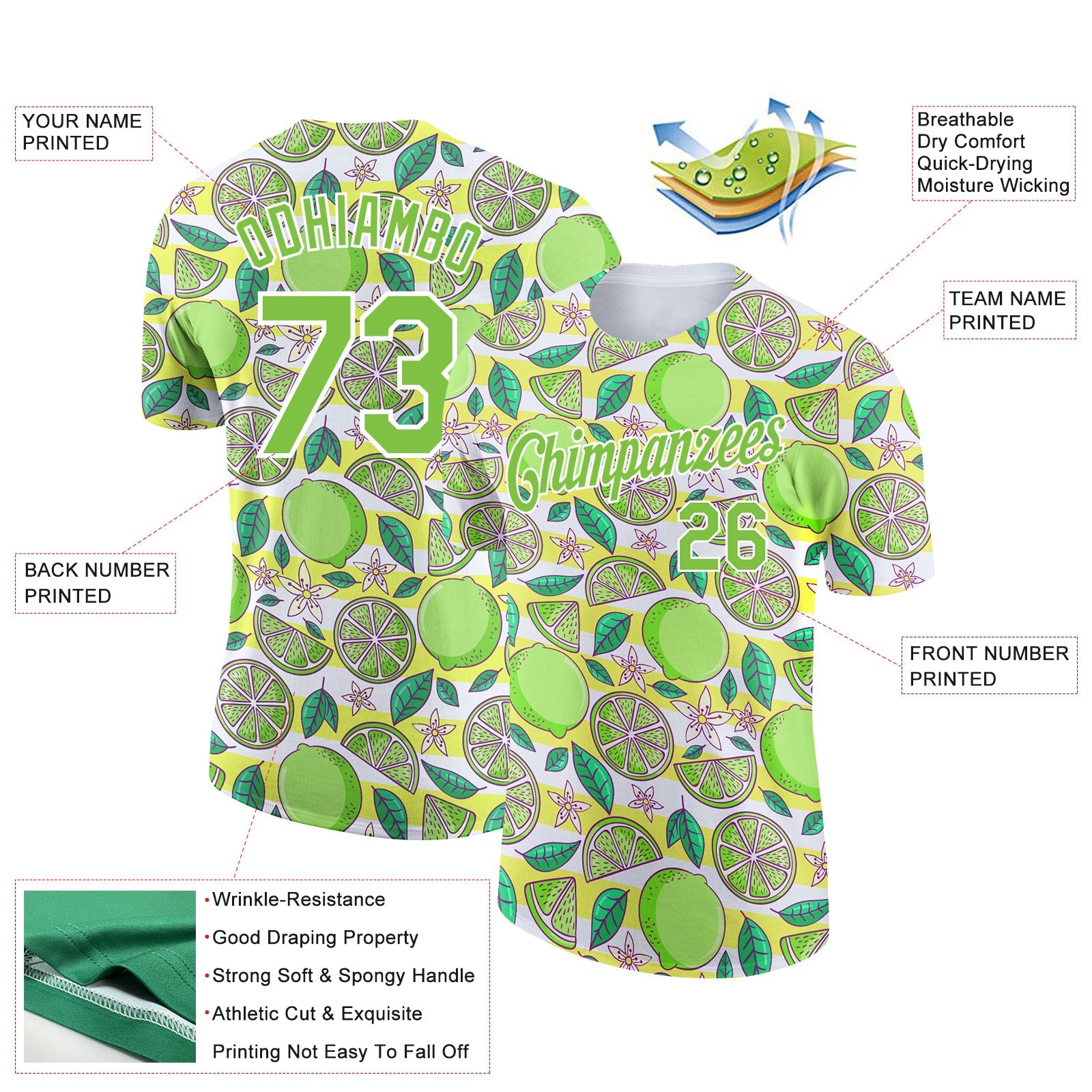 Custom White Neon Green 3D Pattern Design Lime Performance T-Shirt view 2