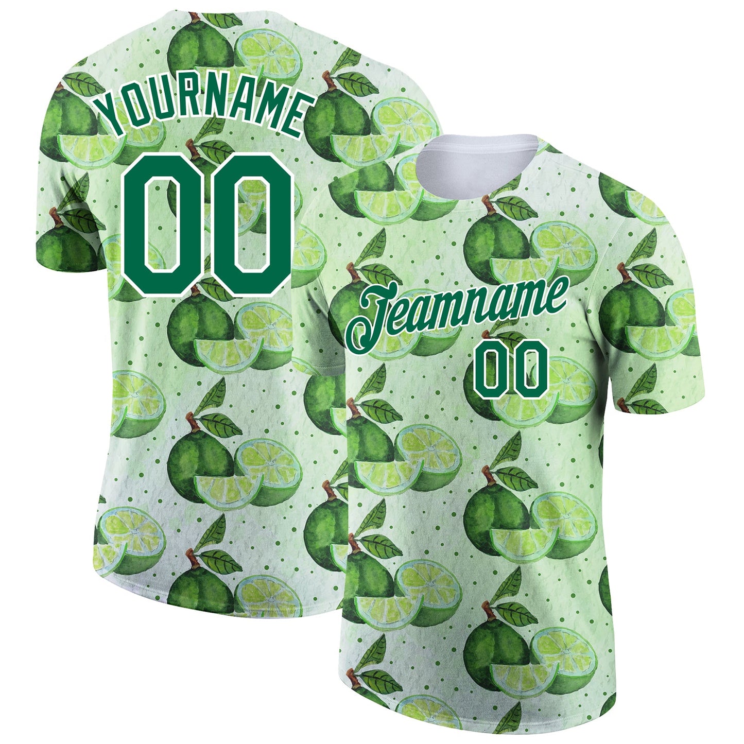 Custom Green Kelly Green-White 3D Pattern Design Lime Performance T-Shirt - Main View