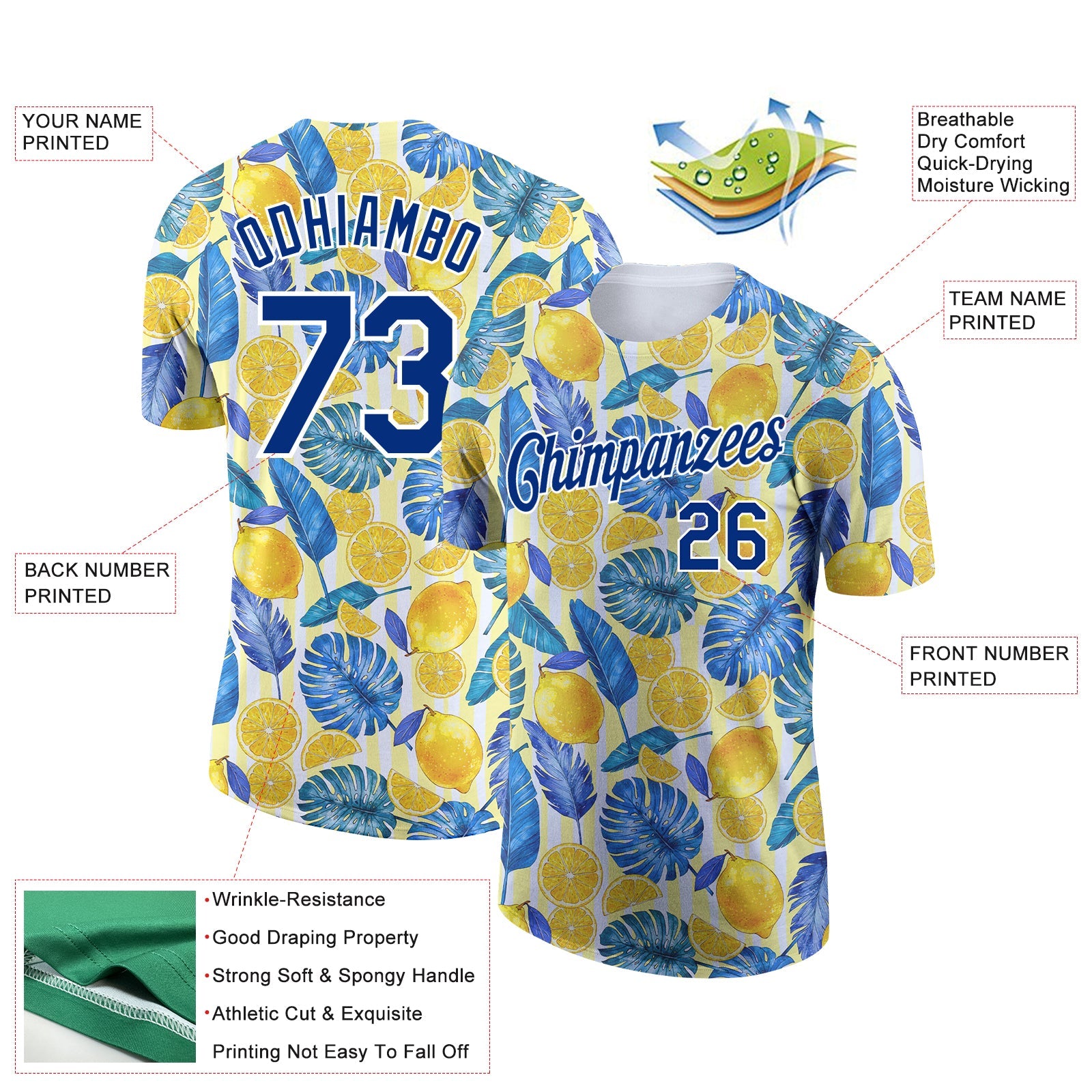 Custom White Royal 3D Pattern Design Hawaii Tropical Palm Leaves And Lemon Performance T-Shirt view 2