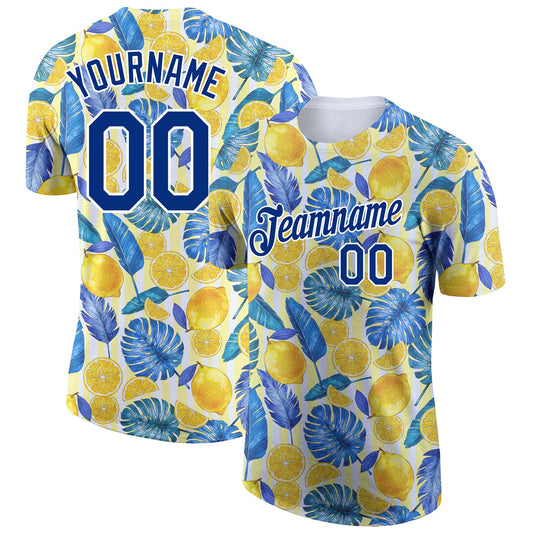 Custom White Royal 3D Pattern Design Hawaii Tropical Palm Leaves And Lemon Performance T-Shirt - Main View