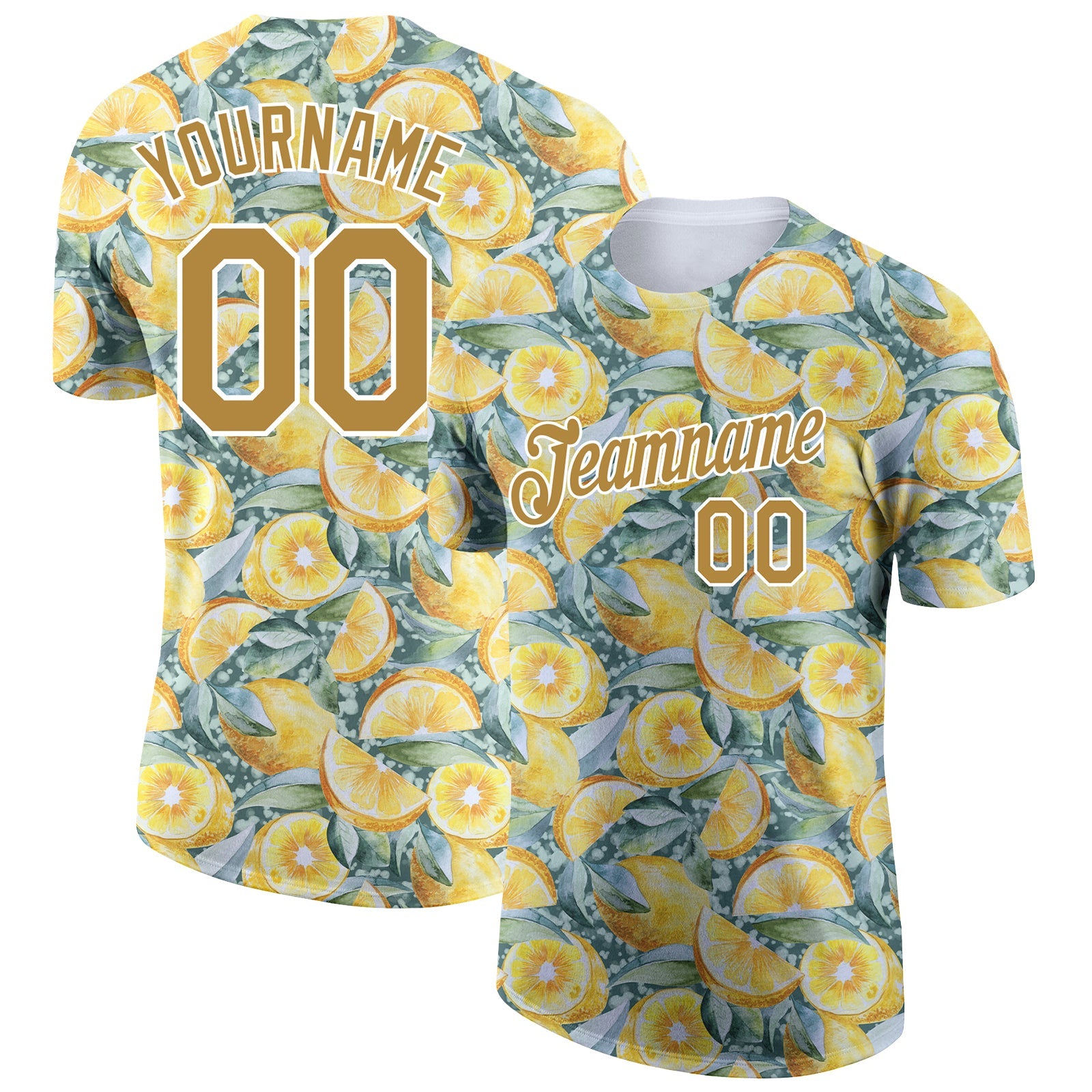 Custom White Old Gold 3D Pattern Design Lemon Performance T-Shirt - Main View