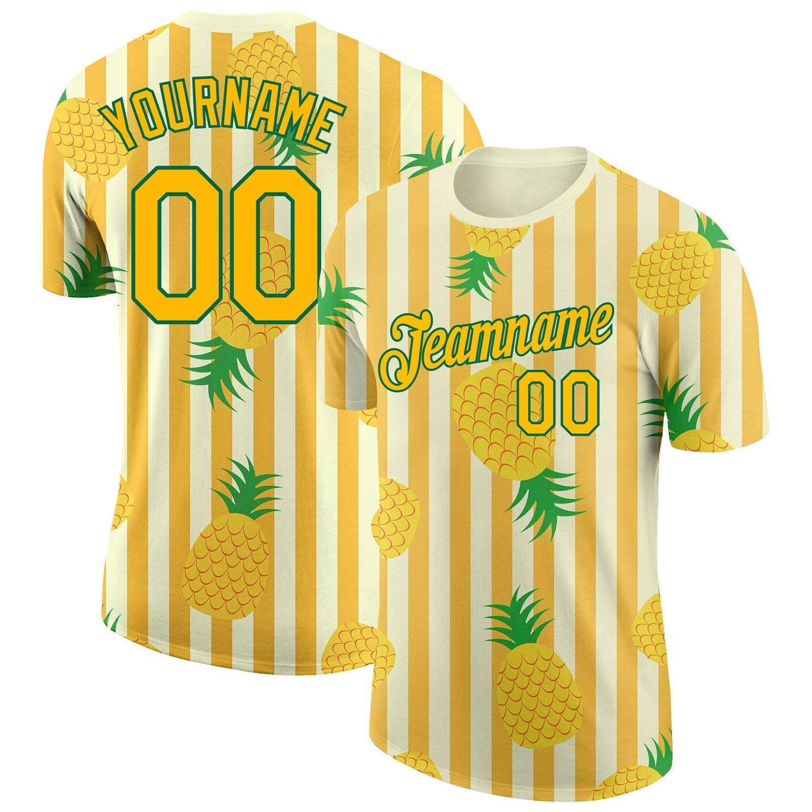 Custom Yellow Kelly Green 3D Pattern Design Hawaii Tropical Pineapple Performance T-Shirt - Main View