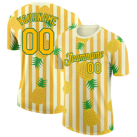 Custom Yellow Kelly Green 3D Pattern Design Hawaii Tropical Pineapple Performance T-Shirt - Main View