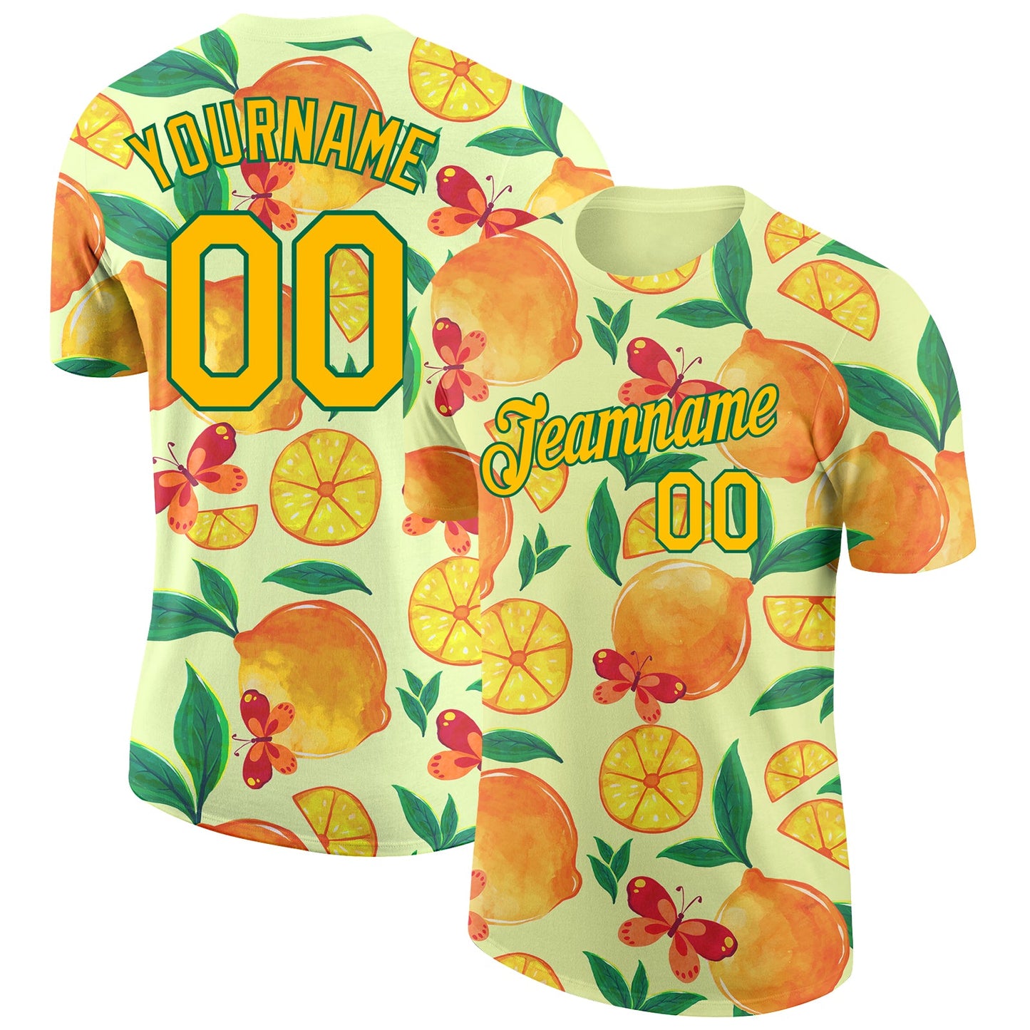 Custom Neon Yellow Yellow-Kelly Green 3D Pattern Design Lemon Performance T-Shirt - Main View