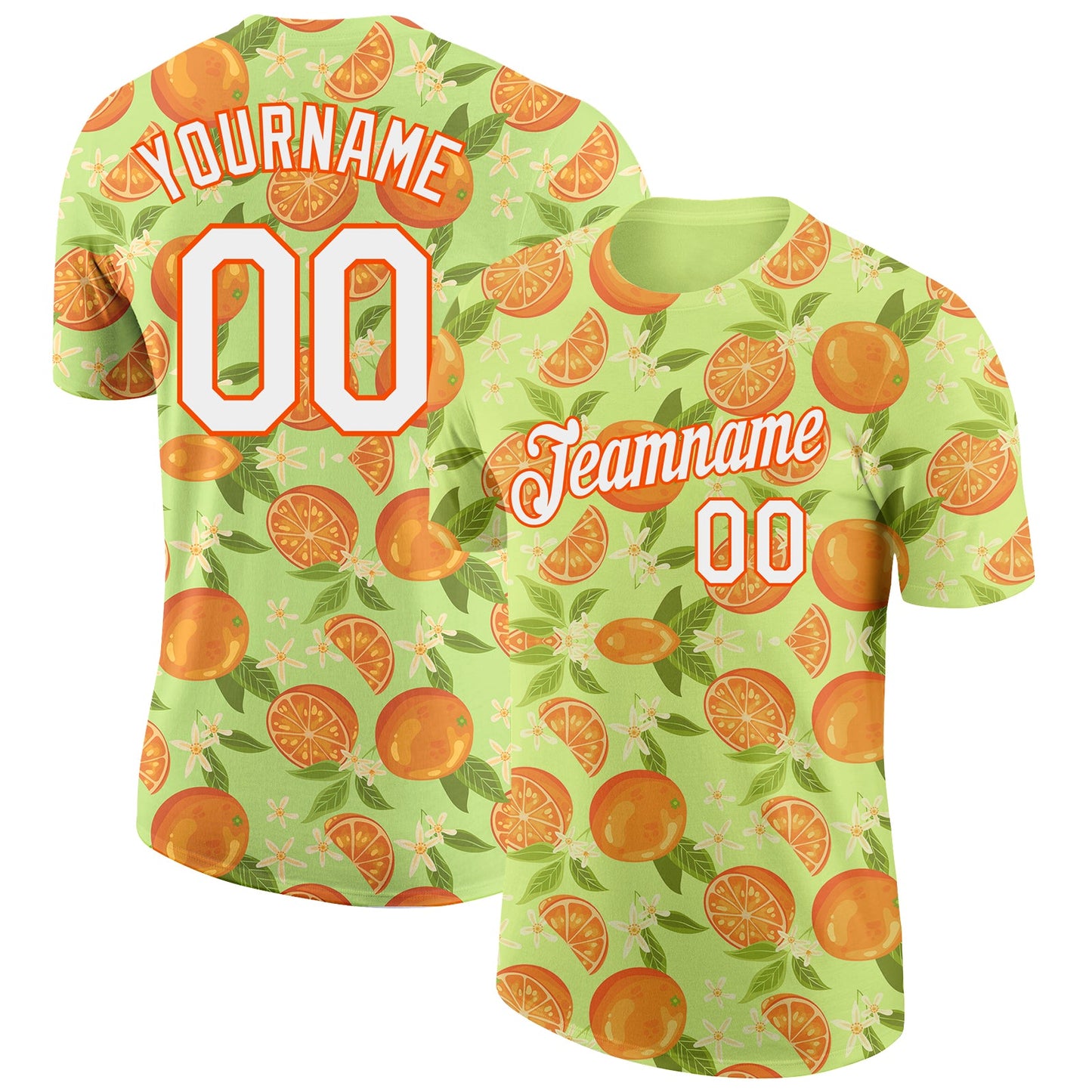 Custom Neon Yellow White-Orange 3D Pattern Design Orange Citrus Fruit Performance T-Shirt - Main View