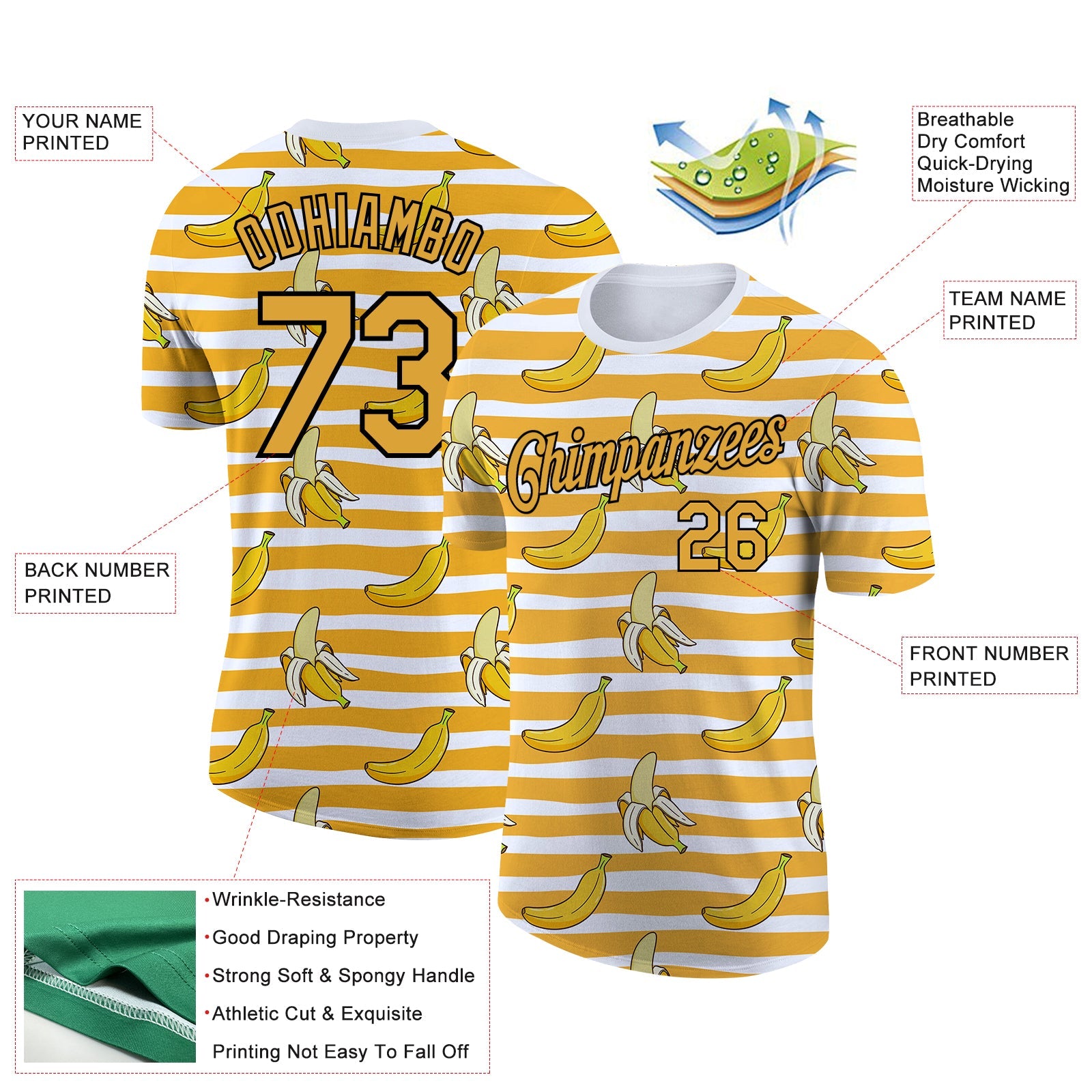 Custom White Yellow-Black 3D Pattern Design Banana Performance T-Shirt view 2