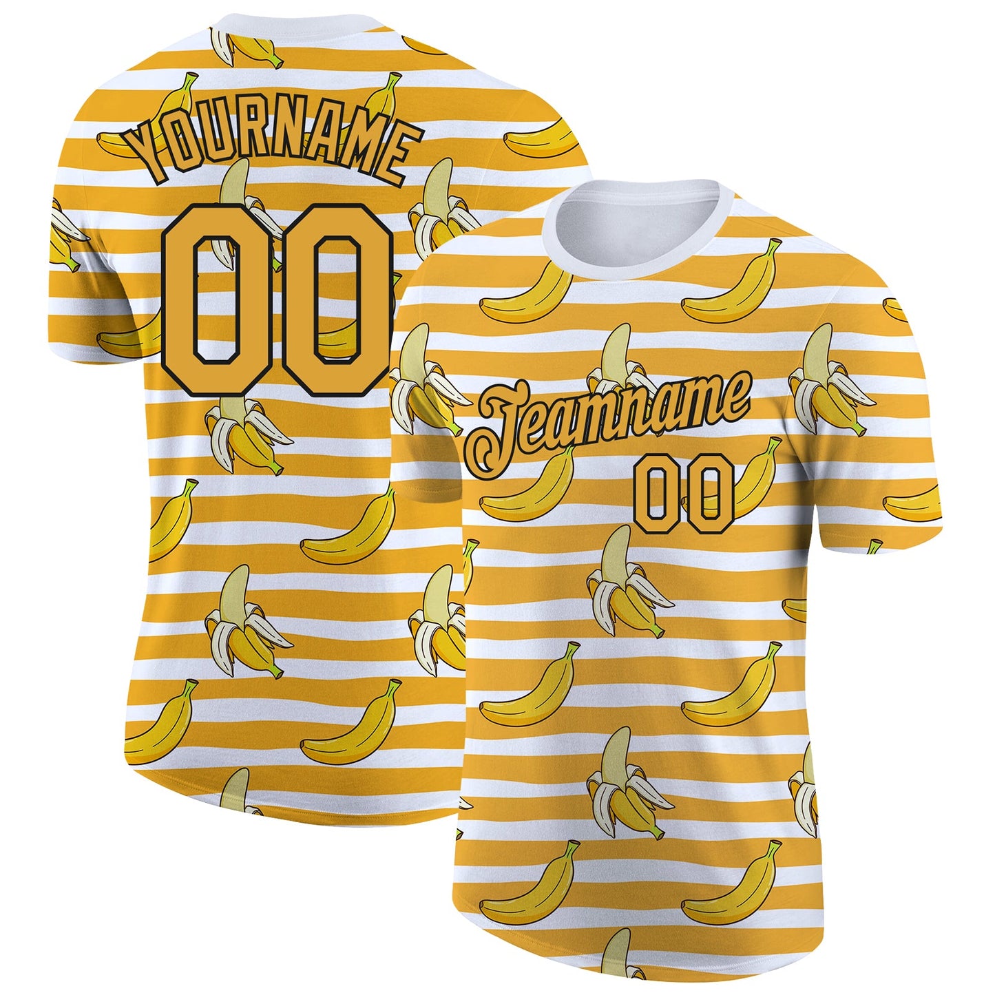 Custom White Yellow-Black 3D Pattern Design Banana Performance T-Shirt - Main View