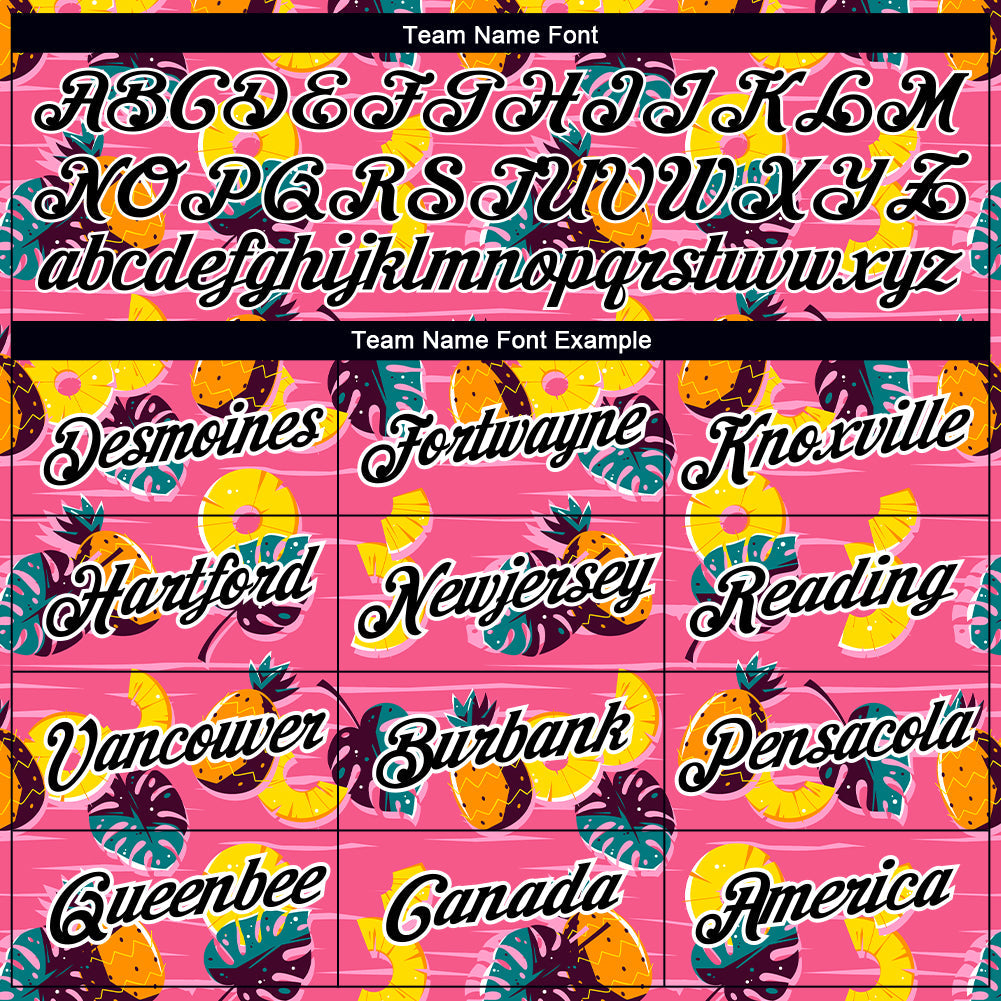 Custom Hot Pink Black-White 3D Pattern Design Hawaii Tropical Palm Leaves And Pineapple Performance T-Shirt view 3