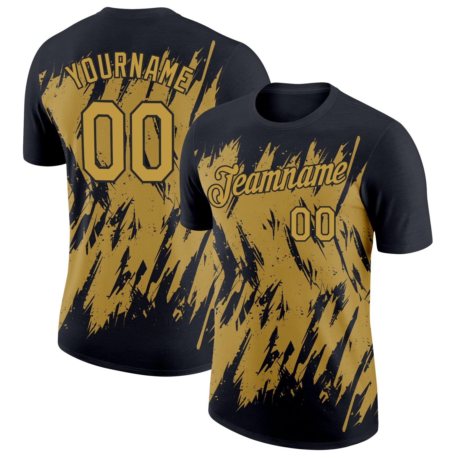 Custom Black Old Gold 3D Pattern Design Abstract Sharp Shape Performance T-Shirt - Main View