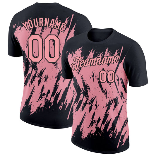 Custom Black Medium Pink 3D Pattern Design Abstract Sharp Shape Performance T-Shirt - Main View