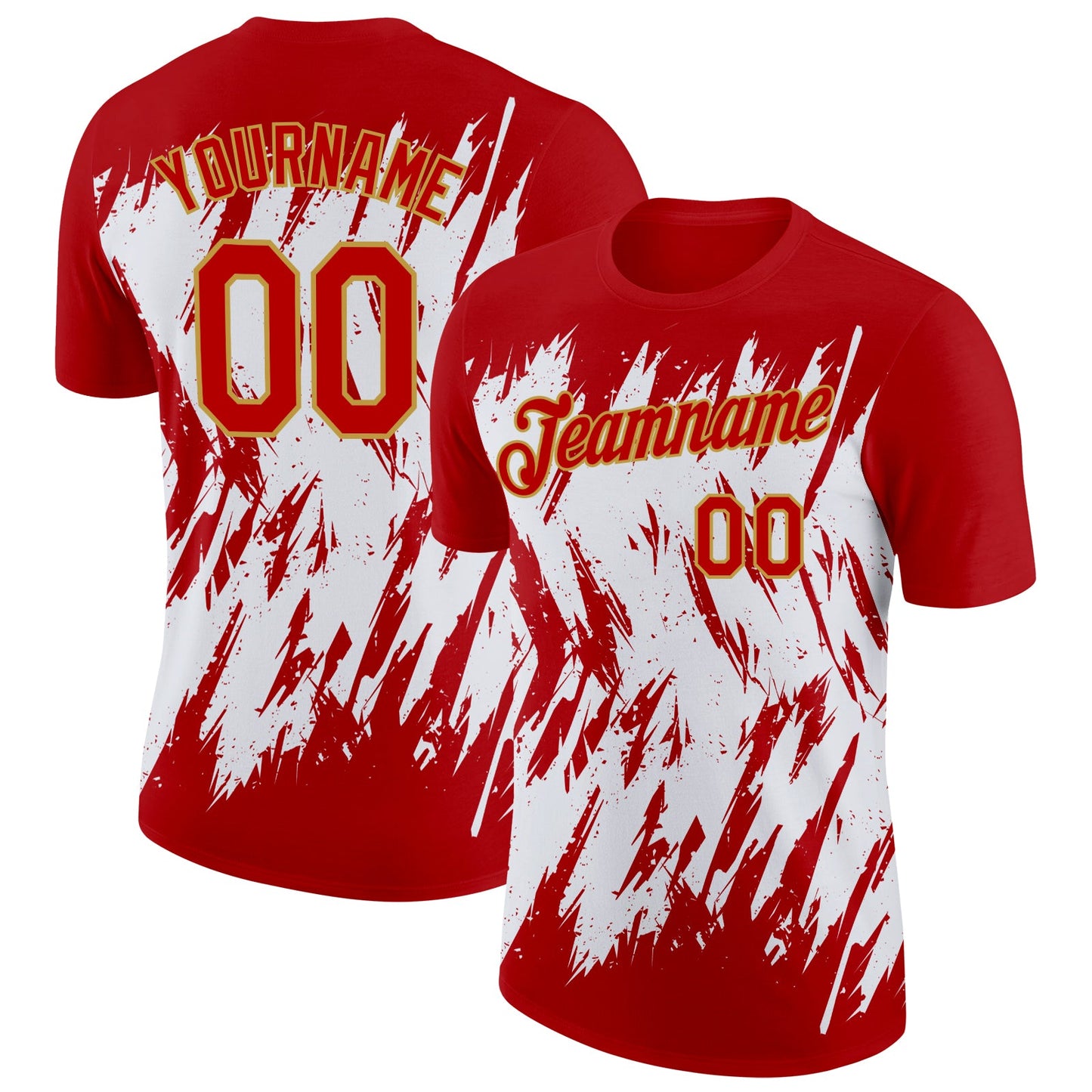 Custom Red Old Gold-White 3D Pattern Design Abstract Sharp Shape Performance T-Shirt - Main View