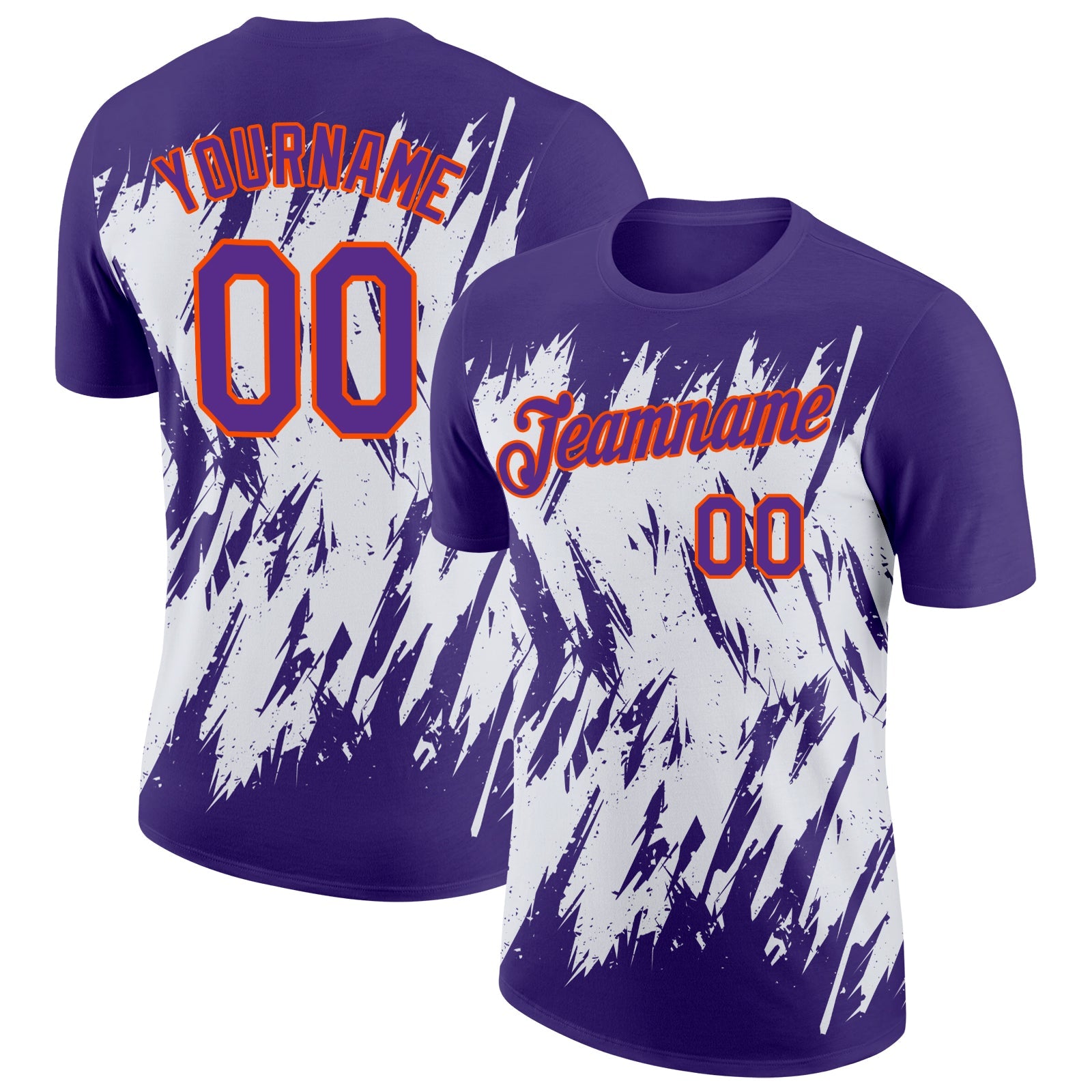 Custom Purple White-Orange 3D Pattern Design Abstract Sharp Shape Performance T-Shirt - Main View