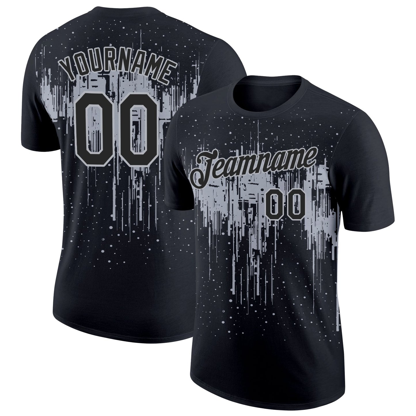 Custom Black Gray 3D Pattern Design Dripping Splatter Art Performance T-Shirt - Main View