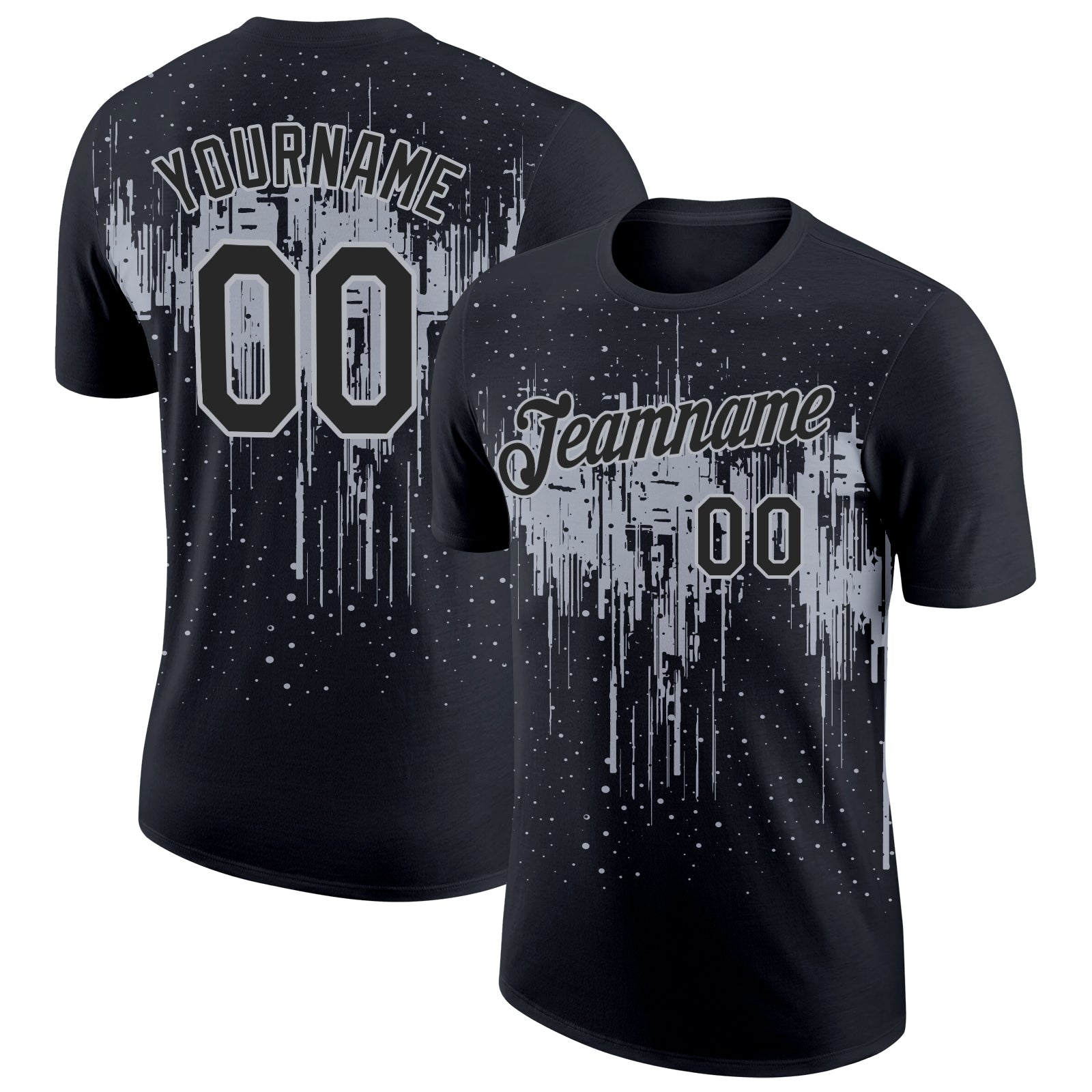 Custom Black Gray 3D Pattern Design Dripping Splatter Art Performance T-Shirt - Main View
