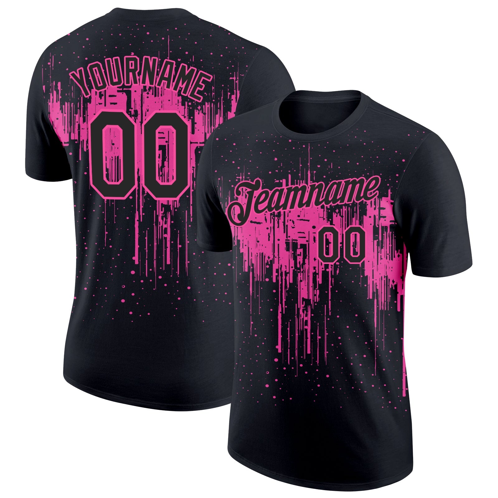Custom Black Pink 3D Pattern Design Dripping Splatter Art Performance T-Shirt - Main View