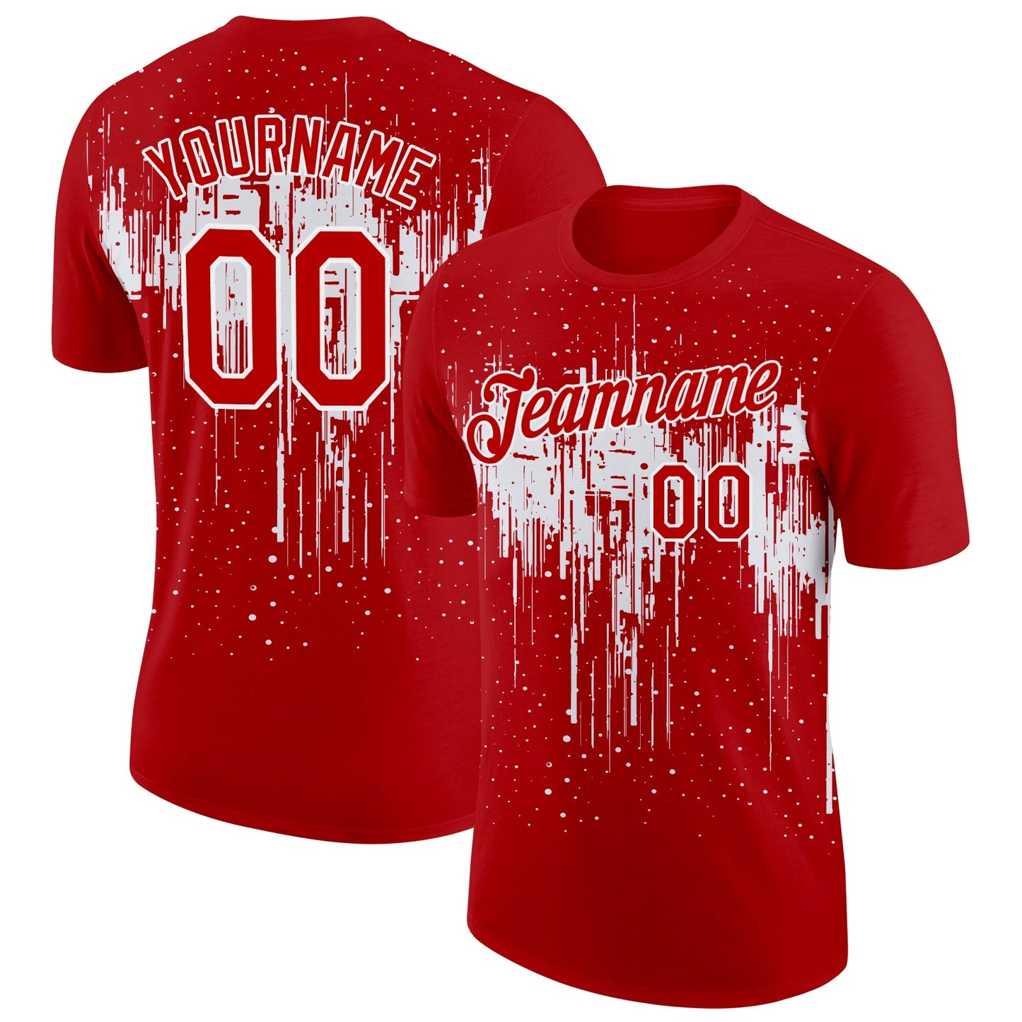 Custom Red White 3D Pattern Design Dripping Splatter Art Performance T-Shirt - Main View