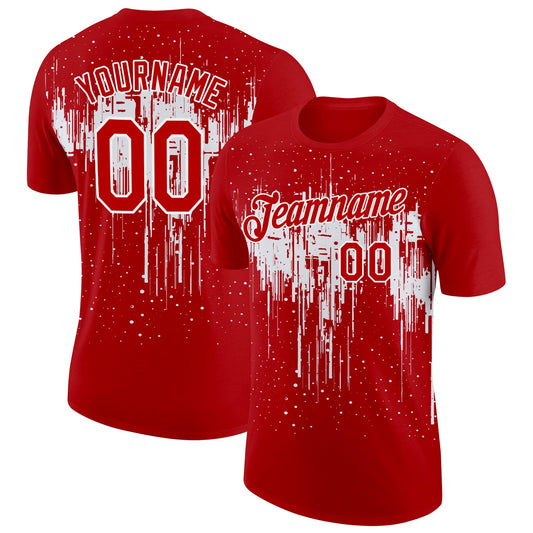 Custom Red White 3D Pattern Design Dripping Splatter Art Performance T-Shirt - Main View