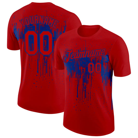 Custom Red Royal 3D Pattern Design Dripping Splatter Art Performance T-Shirt - Main View