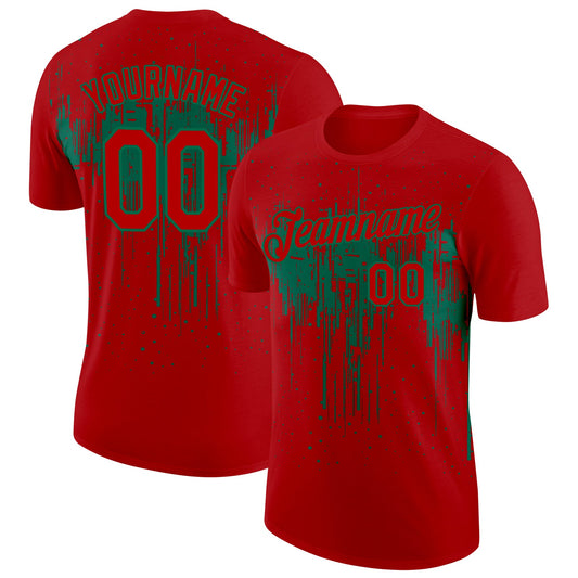 Custom Red Kelly Green 3D Pattern Design Dripping Splatter Art Performance T-Shirt - Main View
