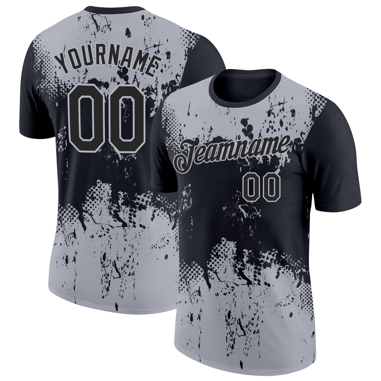 Custom Black Gray 3D Pattern Design Dripping Splatter Art Performance T-Shirt - Main View