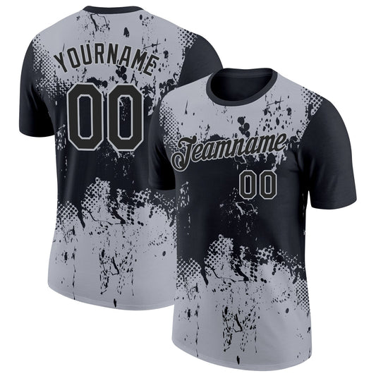 Custom Black Gray 3D Pattern Design Dripping Splatter Art Performance T-Shirt - Main View